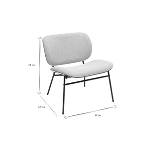 Fauteuil en tissu effet velours texturé gris et métal noir shelby