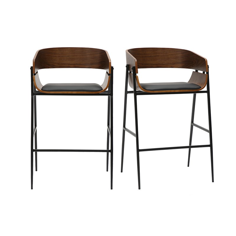 Tabourets de bar bois foncé et métal noir (lot de 2) wess