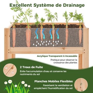 Jardinière surélevée en bois trous de drainage 100 x 59 x 77 cm bois marron