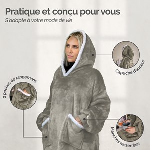 Sweat capuche + poches - sherpa flanelle