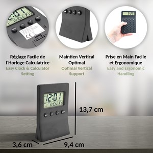 Horloge bureau 3 en 1 - calculatrice - thermomètre réveil