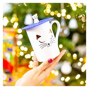 Couvercle silicone pour mug  chat blanc