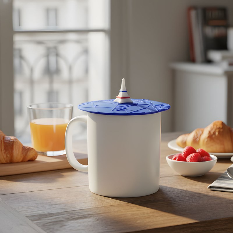 Couvercle silicone pour mug tour bleue