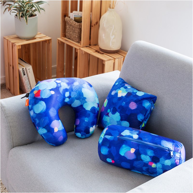 Coussin de voyage pliable 3 en 1 bleu