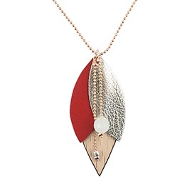 Collier en bois et cuir tulipe rouge