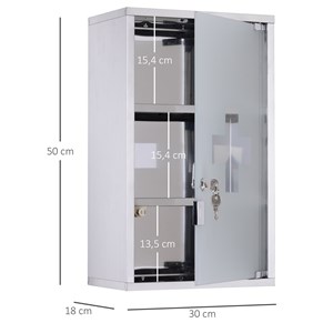 Armoire à pharmacie murale verrouillable 3 niv. Acier inox