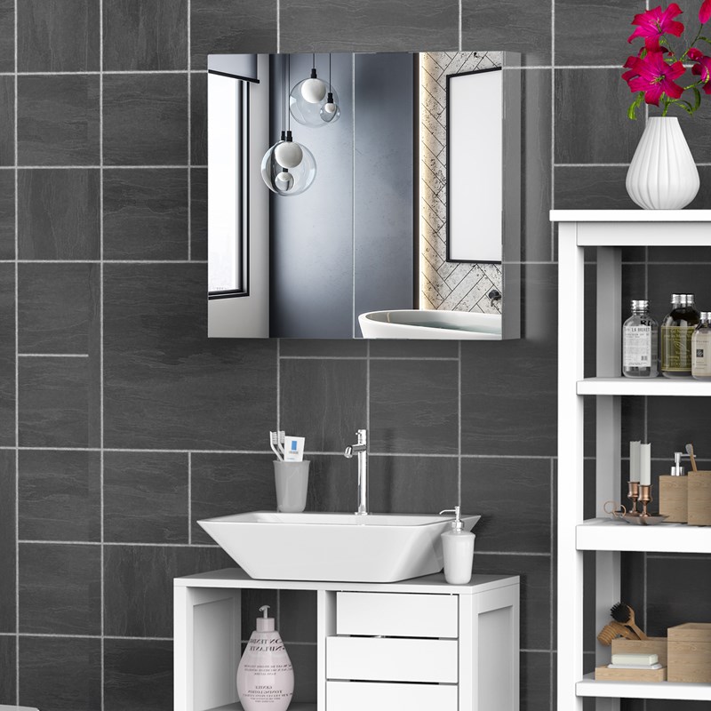 Armoire miroir murale rangement salle de bain acier inox.