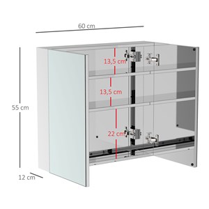 Armoire miroir murale rangement salle de bain acier inox.