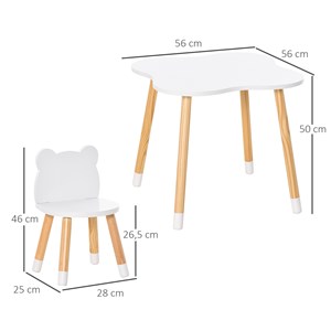 Ensemble table et chaises enfant design scandinave motif ourson blanc bois pin