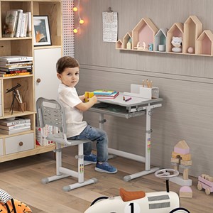 Ensemble bureau chaise enfant réglable gris blanc