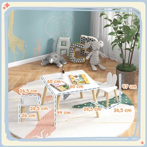Ensemble table chaises enfant design lapin scandinave bois pin mdf blanc