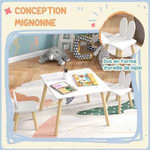 Ensemble table chaises enfant design lapin scandinave bois pin mdf blanc