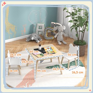 Ensemble table chaises enfant design ourson scandinave et rangement