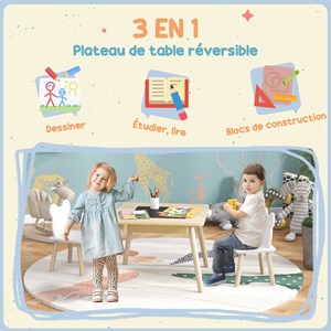 Ensemble table chaises enfant design ourson scandinave et rangement