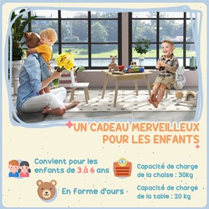 Ensemble table chaises enfant design ourson scandinave et rangement