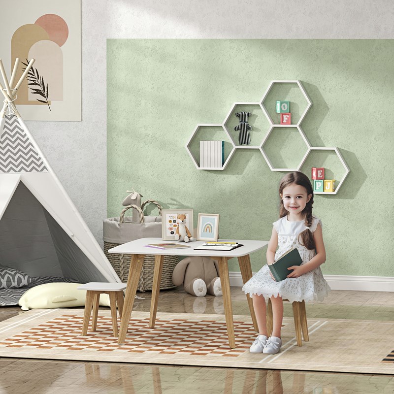 Ensemble table 2 tabourets enfant design scandinave bois effilé mdf blanc