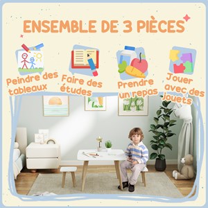 Ensemble table 2 tabourets enfant design scandinave bois effilé mdf blanc