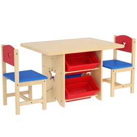 Ensemble table et chaises enfant bois 4 bacs de rangement inclus