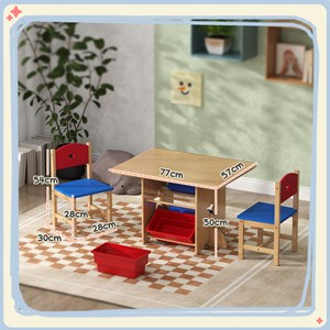 Ensemble table et chaises enfant bois 4 bacs de rangement inclus