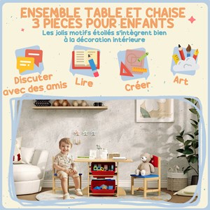 Ensemble table et chaises enfant bois 4 bacs de rangement inclus