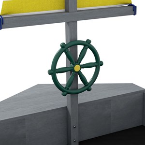 Bac à sable enfant design bateau - voile, gouvernail - bois gris