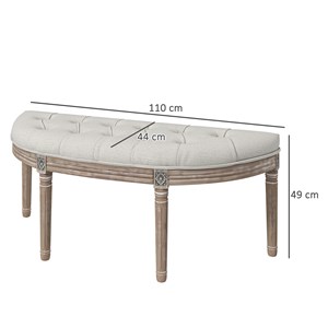 Banc bout de lit demi-lune style louis xvi bois sculpté patiné tissu grège
