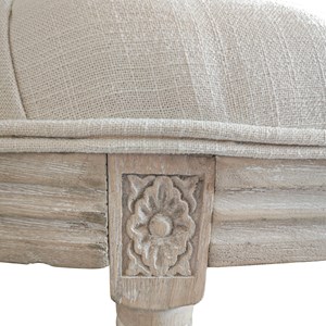 Banc bout de lit demi-lune style louis xvi bois sculpté patiné tissu grège