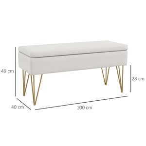 Banquette coffre de rangement 2 en 1 design art déco doré crème