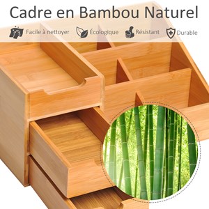 Organiseur de bureau - 7 compartiments, 2 tiroirs - bambou