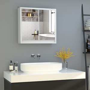 Armoire murale miroir salle de bain 2 étagères mdf blanc