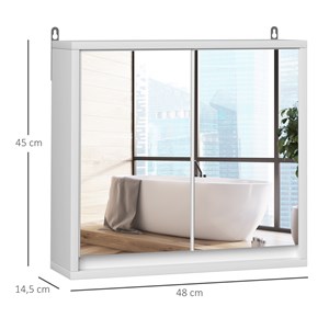 Armoire murale miroir salle de bain 2 étagères mdf blanc