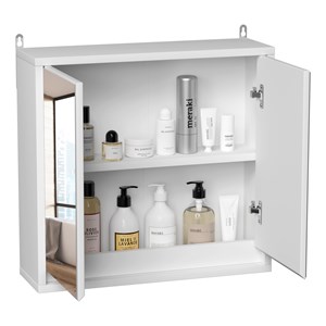 Armoire murale miroir salle de bain 2 étagères mdf blanc