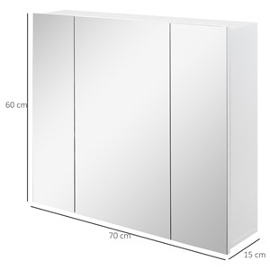 Armoire miroir de salle de bain 3 portes 2 étagères blanc
