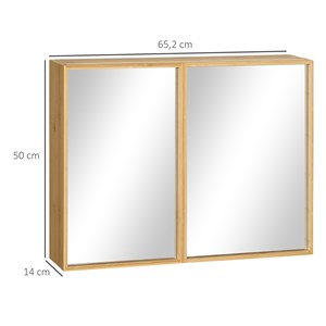 Miroir de salle de bain placard 2 portes - 2 étagères - bambou verni