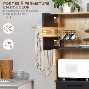 Buffet haut 3 portes tiroir 5 niches bicolore bois clair noir