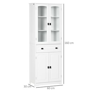 Buffet haut 4 portes 3 étagères tiroir verre trempé mdf blanc