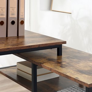 Bureau informatique d'angle design industriel aspect vieux bois métal noir