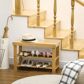 Banc à chaussures 2 étagères bois bambou