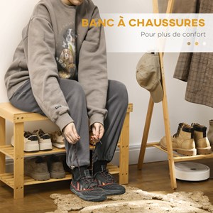 Banc à chaussures 2 étagères bois bambou