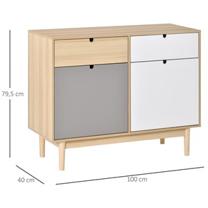 Buffet style scandinave 2 placards tiroir blanc gris bois clair