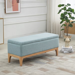 Banquette coffre de rangement 2 en 1 style scandinave bois tissu
