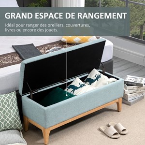 Banquette coffre de rangement 2 en 1 style scandinave bois tissu