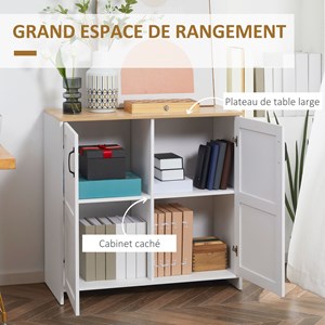 Buffet 2 portes 2 étagères panneaux blanc aspect bois clair