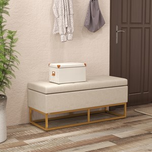Banc coffre de rangement 2 en 1 acier doré tissu