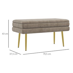 Banquette coffre de rangement 2 en 1 acier doré velours