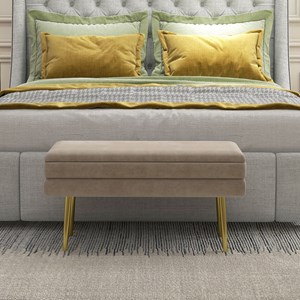 Banquette coffre de rangement 2 en 1 acier doré velours