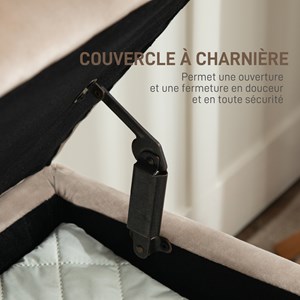 Banquette coffre style art déco acier doré assise velours beige