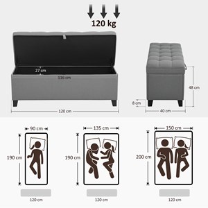 Banquette bout de lit coffre design chesterfield dim. 120 x 40 x 48 cm tissu