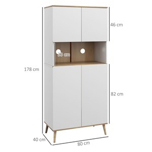 Buffet haut 4 portes 3 étagères grande niche bois pin blanc effet chêne clair