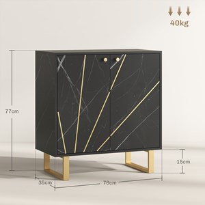 Buffet design - 2 portes, étagère - métal doré aspect marbre noir